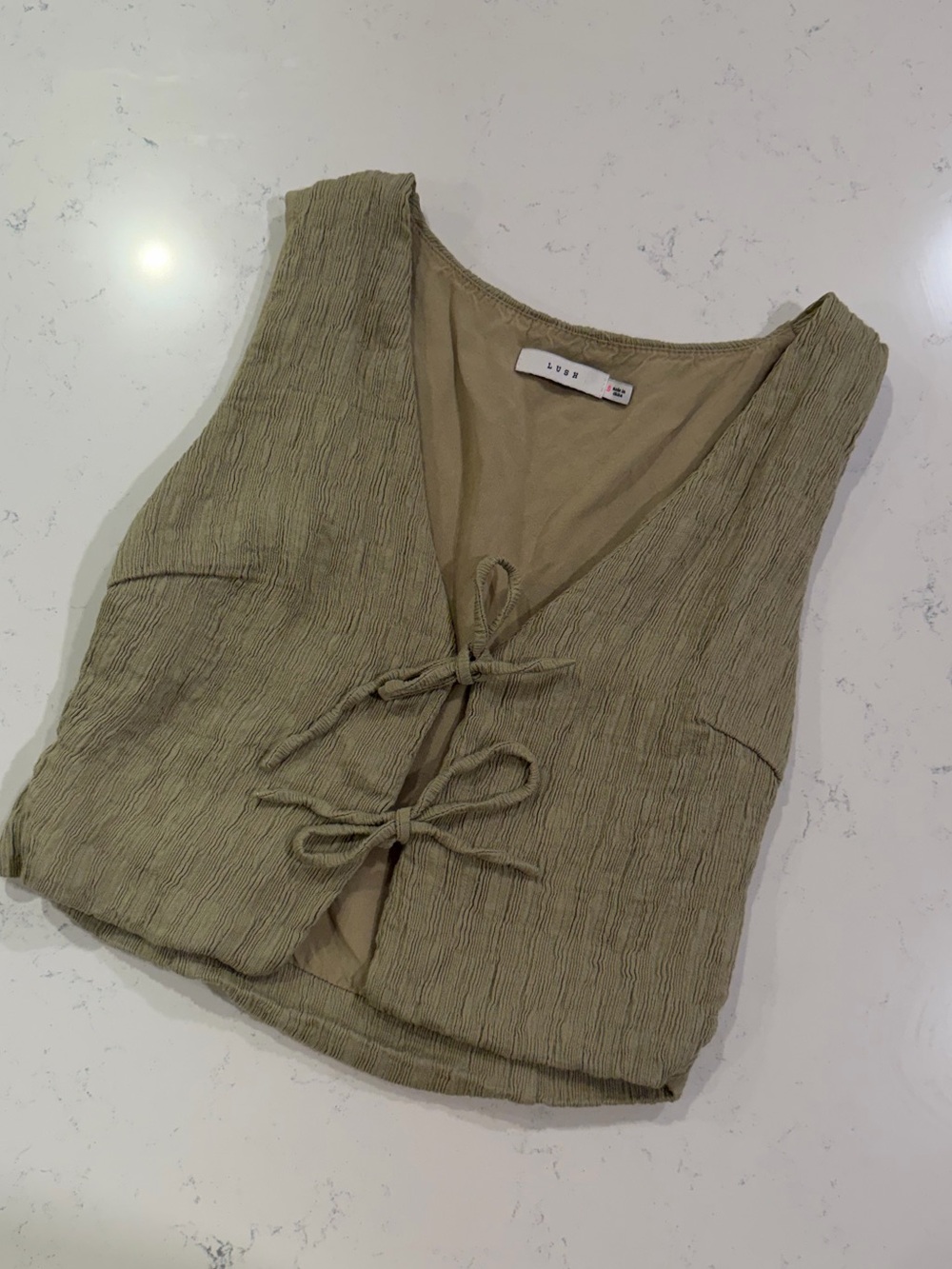 Light Olive Tie-Front Sleeveless Crop Top by Lush